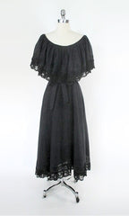 vintage 70s black ruffle lace maxi dress gown Mexico gallery