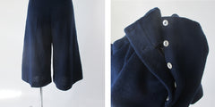 Vintage 70s Navy Blue Knit Button Front Gauchos Culottes S