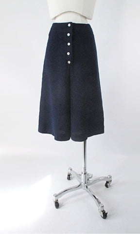 Vintage 70s Navy Blue Knit Button Front Gauchos Culottes S