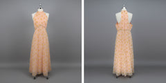 Vintage 70s Roses Halter Maxi Dress Matching Bolero Set L