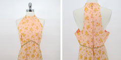 Vintage 70s Roses Halter Maxi Dress Matching Bolero Set L