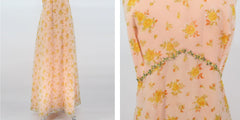 Vintage 70s Roses Halter Maxi Dress Matching Bolero Set L