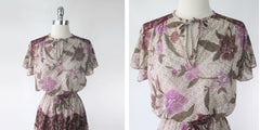 Vintage 70s Sheer Birds & Floral Midi Dress M
