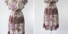 Vintage 70s Sheer Birds & Floral Midi Dress M