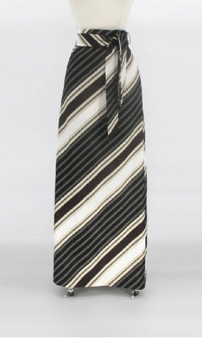 Vintage 70s Striped Lurex Maxi Skirt Matching Sash Belt L