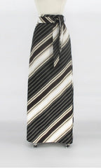Vintage 70s Striped Lurex Maxi Skirt Matching Sash Belt L
