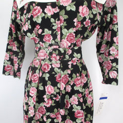 Vintage 80s Pink Roses Party Dress New With Tags S