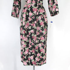 Vintage 80s Pink Roses Party Dress New With Tags S