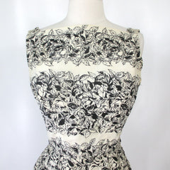 vintage 50s black white roses Anna Miller  Bill Blass sheath dress details
