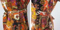 Vintage 70s Flutter Sleeve Psychedelic Maxi Dress M