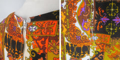 Vintage 70s Flutter Sleeve Psychedelic Maxi Dress M