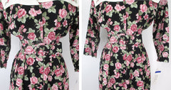 Vintage 80s Pink Roses Party Dress New With Tags S