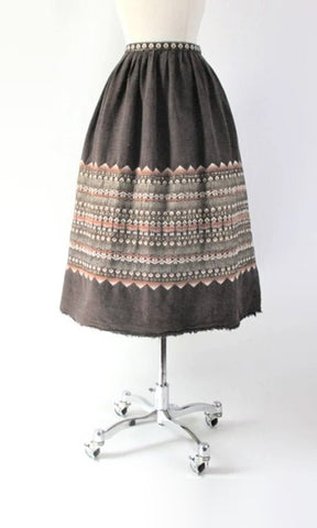 Vintage 50s South American Woven Birds Full Skirt M