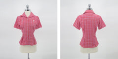 Vintage 50's Original Style Pink Plaid Seersucker Rockmount Western Shirt Blouse Top L