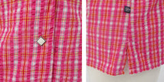 Vintage 50's Original Style Pink Plaid Seersucker Rockmount Western Shirt Blouse Top L