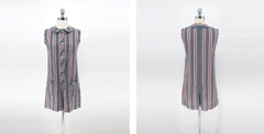 Vintage 60s Red White Stripe Chambray Culotte Romper Shorts S