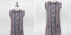 Vintage 60s Red White Stripe Chambray Culotte Romper Shorts S