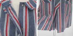 Vintage 60s Red White Stripe Chambray Culotte Romper Shorts S