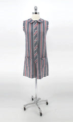 Vintage 60s Red White Stripe Chambray Culotte Romper Shorts S