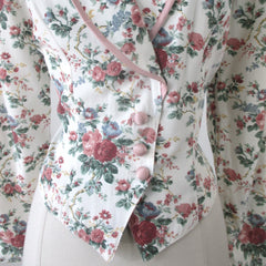 vintage 80s 90s cottagecore Victorian revival pink white satin roses light blazer buttons
