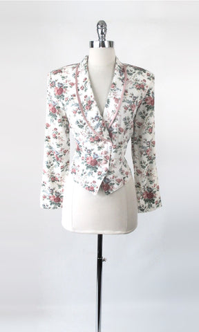 Vintage 80s 90s Victorian Revival Rose Garden Light Blazer Jacket S