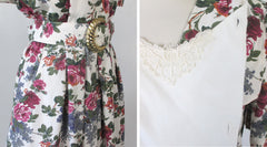 Vintage 80s Rose Garden Tea Dress & Matching Belt L P