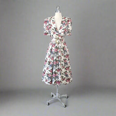 Vintage 80s Rose Garden Tea Dress & Matching Belt L P