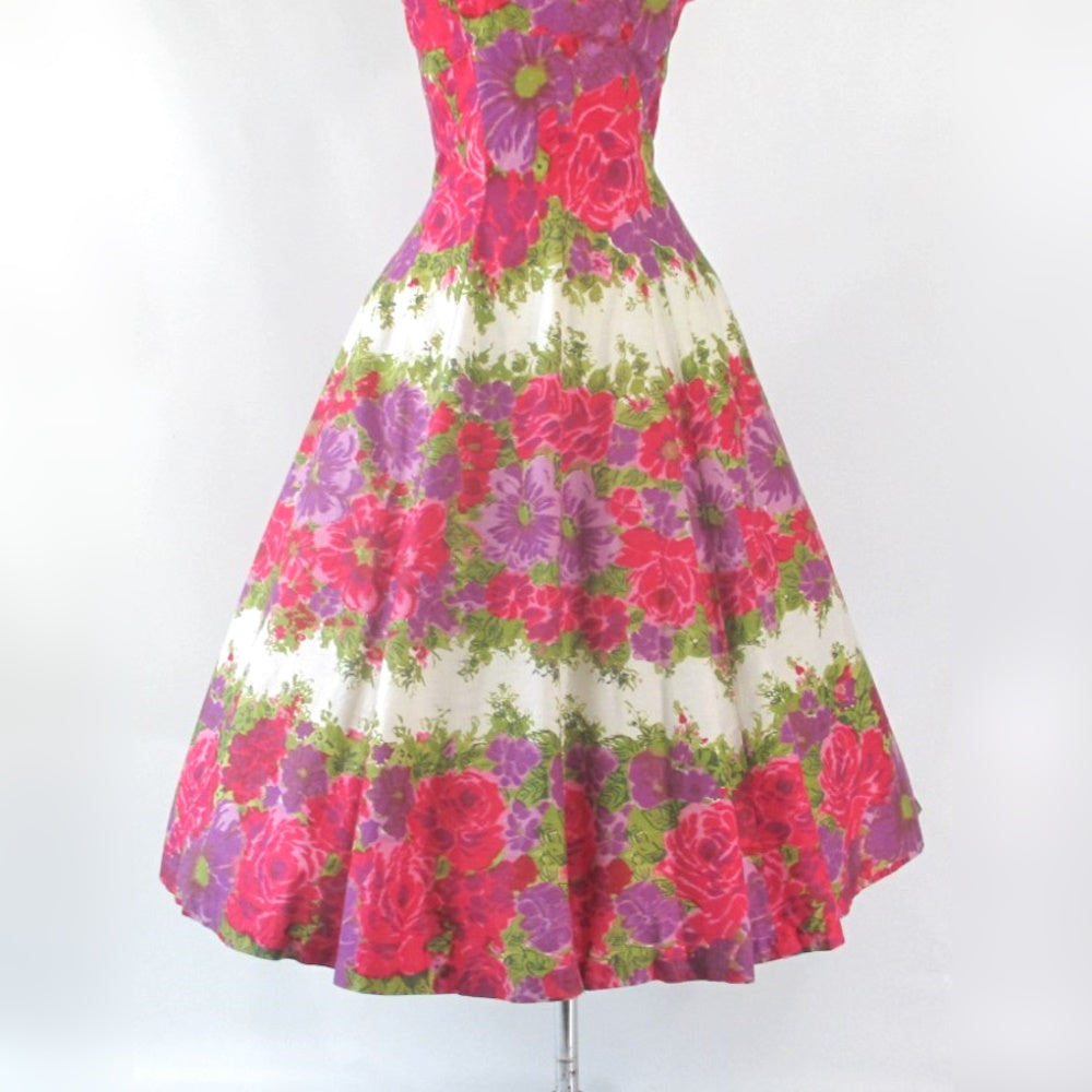 Vintage 50s Pink Purple Floral Fit & Flare Day Dress M | S Bombshell Bettys Vintage Vintage 50s Pink Purple Floral Fit & Flare Day Dress M | S Bombshell Bettys Vintage