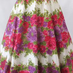 vintage 50s Parklane Debs fit flare full skirt garden tea dress flowers floral roses pink purple party dress bombshell bettys vintage skirt