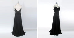 Vintage 40s Floor Sweeping Black Evening Gown Dress M