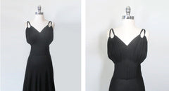 Vintage 40s Floor Sweeping Black Evening Gown Dress M