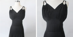 Vintage 40s Floor Sweeping Black Evening Gown Dress M