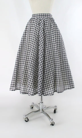 Vintage 50s 40s Gingham Full Skirt XS