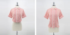 Vintage 60s 50s Pink Paisley Floral Blouse / Top M