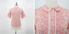 Vintage 60s 50s Pink Paisley Floral Blouse / Top M