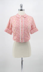 Vintage 60s 50s Pink Paisley Floral Blouse / Top M