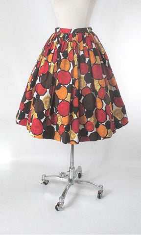 Vintage 50s 60s Autumnal Abstract Roses Full Skirt XS