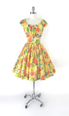vintage 50s 60s full skirt roses yellow special occasion party summer fit flare dress  web gallery