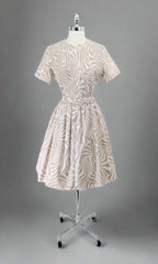 Vintage 50s 60s Modernist Stripe Full Skirt Day Dress M