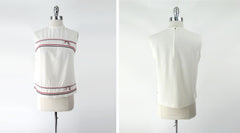 Vintage 60s 50s Red White Blue Ribbon Shell Top M