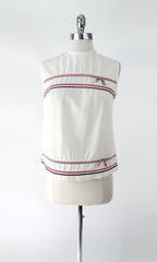 Vintage 60s 50s Red White Blue Ribbon Shell Top M