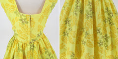 Vintage 50s Sunny Yellow Fit & Flare Hawaiian Dress L Petite
