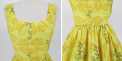 Vintage 50s Sunny Yellow Fit & Flare Hawaiian Dress L Petite