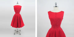 Vintage 50s Red Top & Full Skirt Matching Party Set S