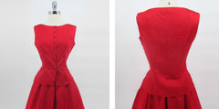 Vintage 50s Red Top & Full Skirt Matching Party Set S