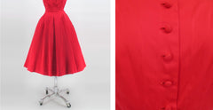 Vintage 50s Red Top & Full Skirt Matching Party Set S