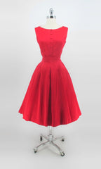 Vintage 50s Red Top & Full Skirt Matching Party Set S