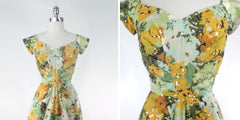 Vintage 50s Robert Morton Floral Sequins Party Dress S