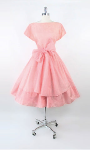 Vintage 50s Big Bow Pink Party Dress L