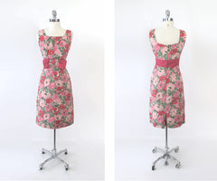 vintage 60s 50s party poppy flower big bow party dress  back